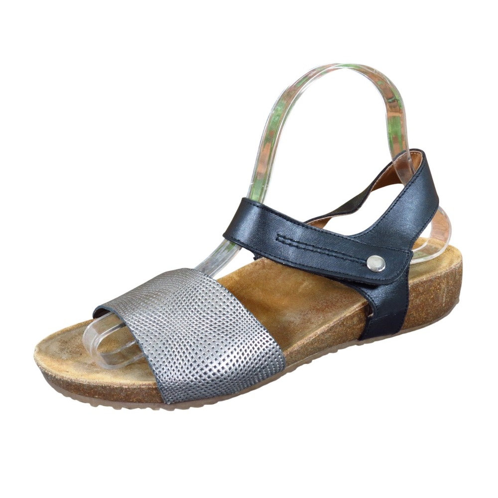 OTBT Florence Women Wedge Sandals Size 8M Walking Comfort Black Silver Leather